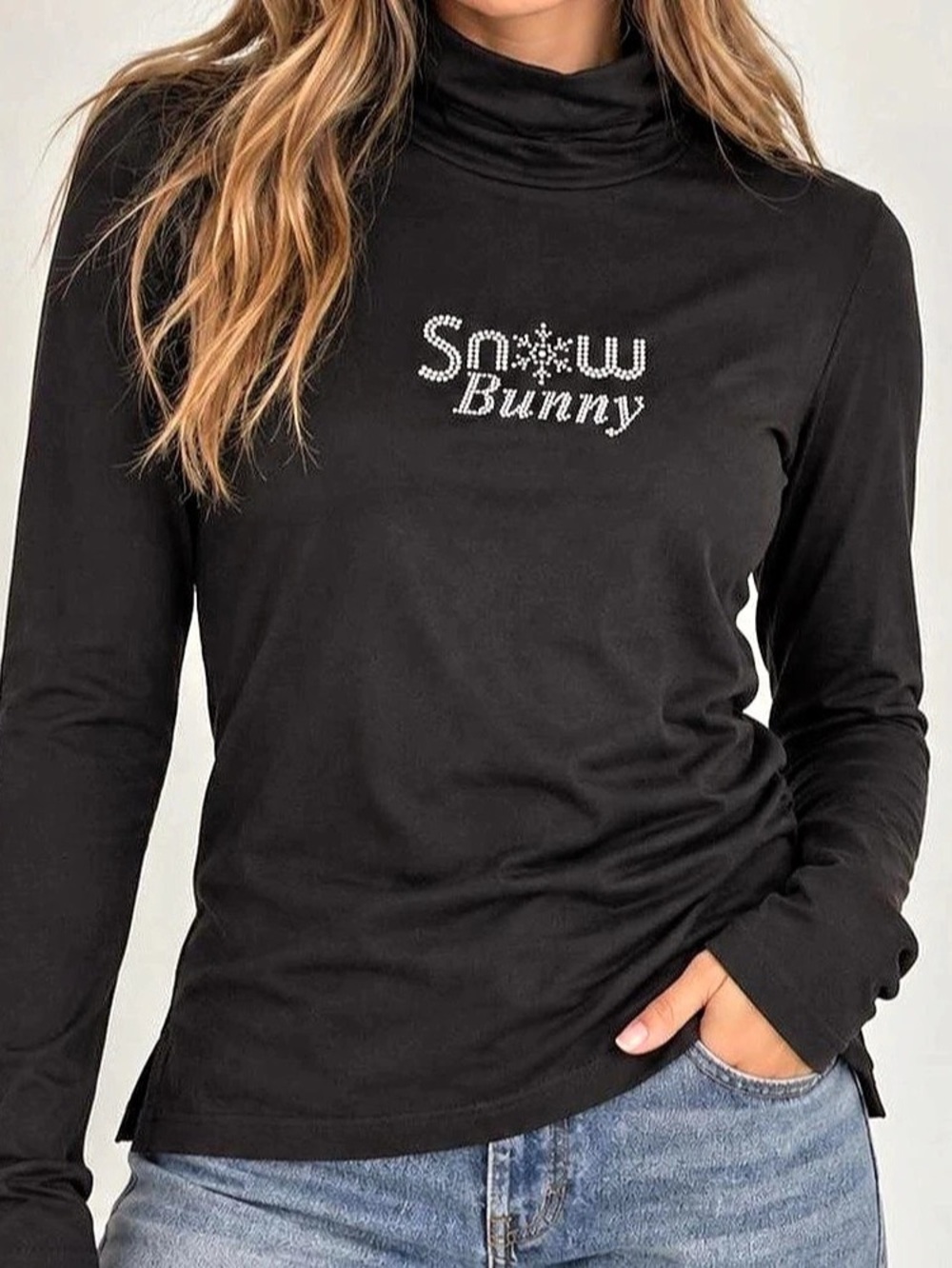 Y2K Sno Skins Snow Bunny Swarovski Crystal Turtleneck